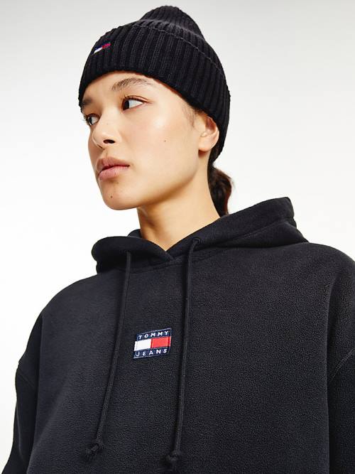 Tommy Hilfiger Tommy Badge Fleece Kapucnis Pulóver Női Fekete | TH840PHK