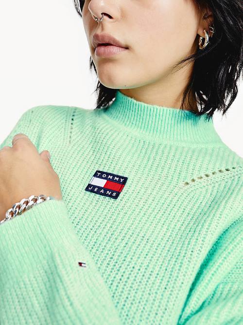 Tommy Hilfiger Tommy Badge Furry High-Neck Jumper Pulóverek Női Zöld | TH032SCO