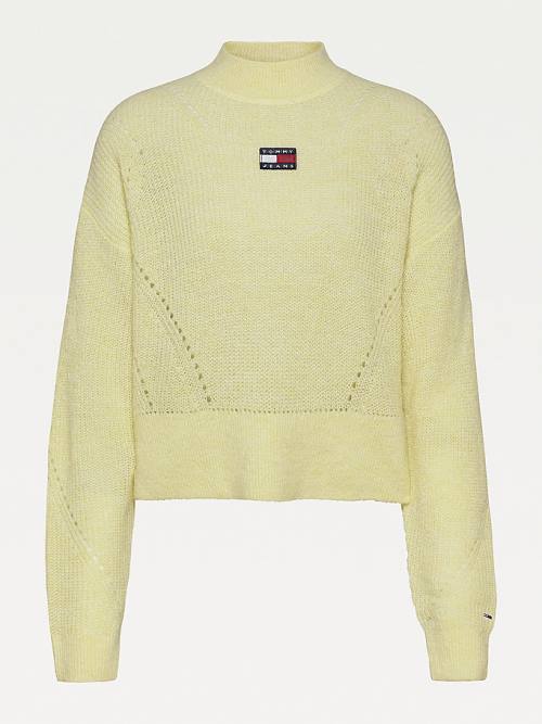 Tommy Hilfiger Tommy Badge Furry High-Neck Jumper Pulóverek Női Sárga | TH048VMZ