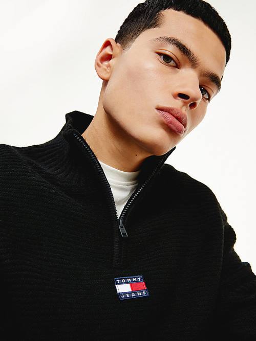 Tommy Hilfiger Tommy Badge Half-Zip Jumper Pulóverek Férfi Fekete | TH169OXQ