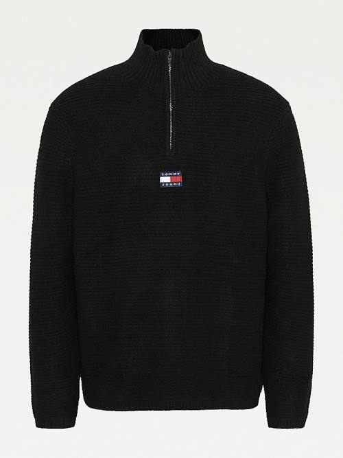 Tommy Hilfiger Tommy Badge Half-Zip Jumper Pulóverek Férfi Fekete | TH169OXQ