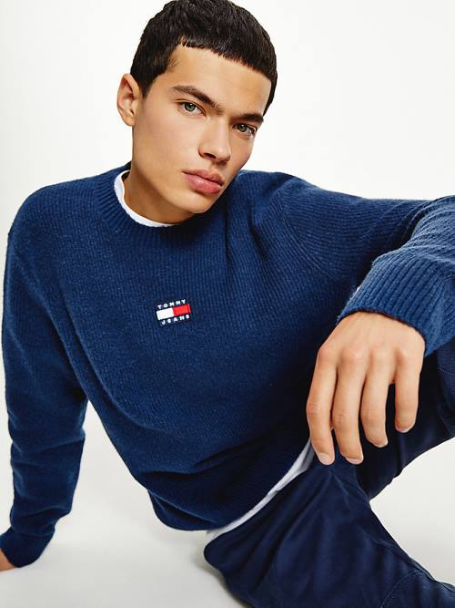 Tommy Hilfiger Tommy Badge Jumper Pulóverek Férfi Kék | TH531PSX