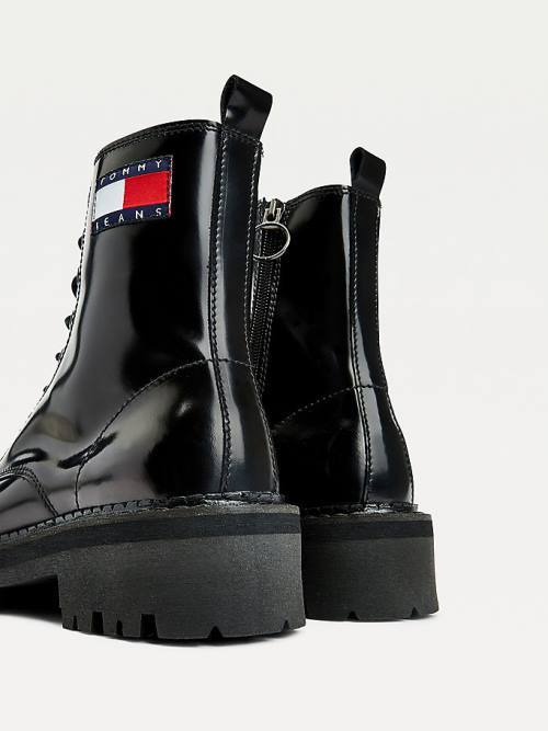 Tommy Hilfiger Tommy Badge Klipsz Bőr Bakancs Női Fekete | TH397EZD