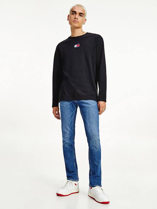 Tommy Hilfiger Tommy Badge Long Sleeve Póló Férfi Fekete | TH049MJK