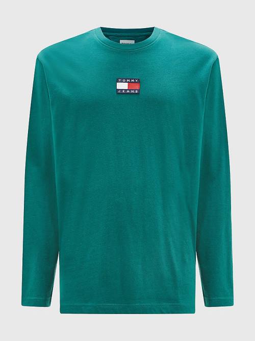 Tommy Hilfiger Tommy Badge Long Sleeve Póló Férfi Zöld | TH247OTA