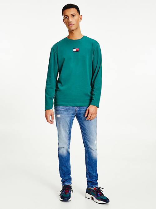 Tommy Hilfiger Tommy Badge Long Sleeve Póló Férfi Zöld | TH247OTA