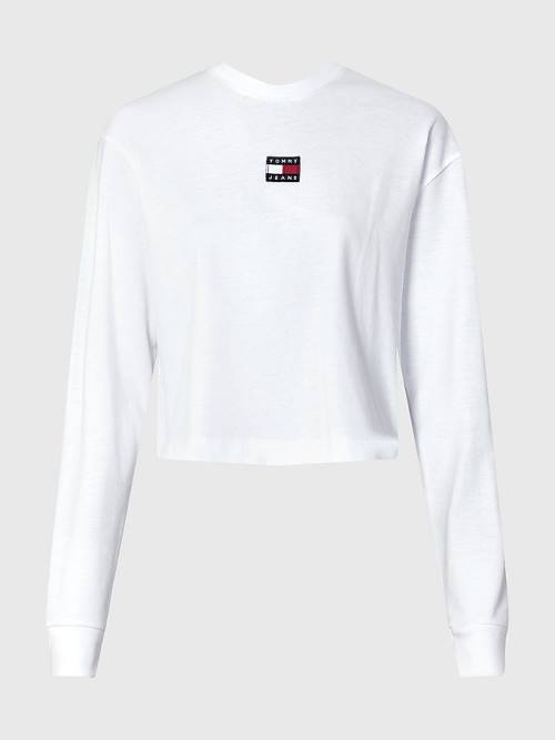 Tommy Hilfiger Tommy Badge Long Sleeve Póló Női Fehér | TH298CEF