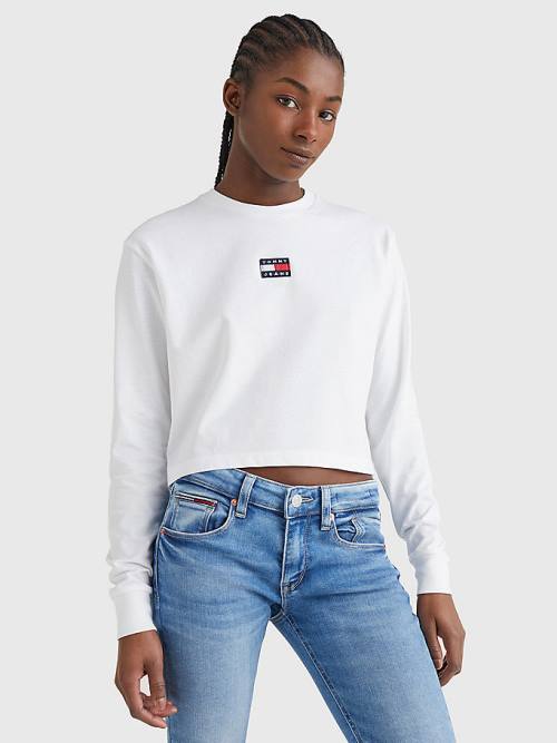 Tommy Hilfiger Tommy Badge Long Sleeve Póló Női Fehér | TH298CEF