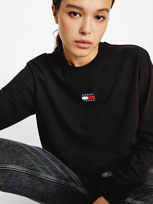 Tommy Hilfiger Tommy Badge Long Sleeve Póló Női Fekete | TH439ESX