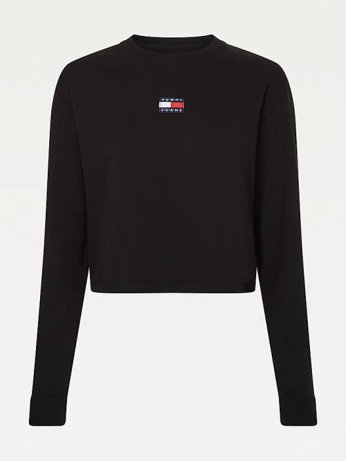 Tommy Hilfiger Tommy Badge Long Sleeve Póló Női Fekete | TH439ESX