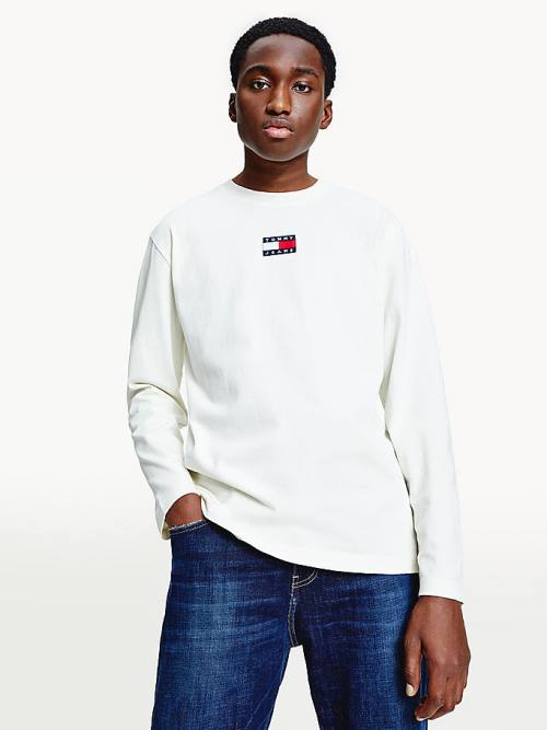 Tommy Hilfiger Tommy Badge Long Sleeve Póló Férfi Fehér | TH826SUI