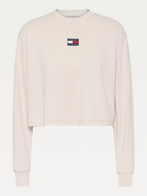 Tommy Hilfiger Tommy Badge Long Sleeve Póló Női Bézs | TH957OLN