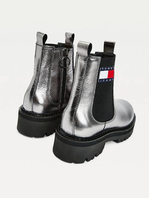 Tommy Hilfiger Tommy Badge Metallic Bőr Klipsz Bakancs Női Szürke | TH142SCK