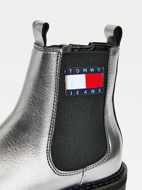 Tommy Hilfiger Tommy Badge Metallic Bőr Klipsz Bakancs Női Szürke | TH142SCK