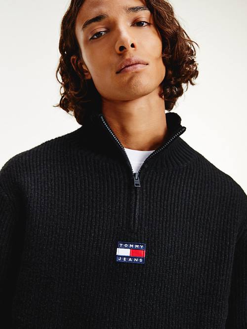 Tommy Hilfiger Tommy Badge Mock Turtleneck Jumper Pulóverek Férfi Fekete | TH154HCE