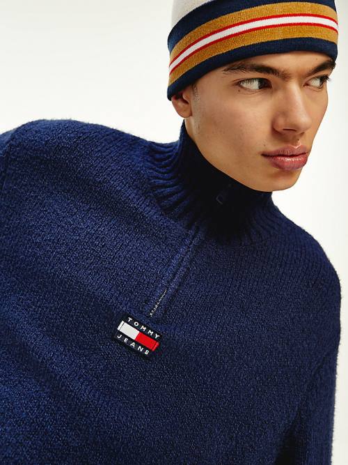 Tommy Hilfiger Tommy Badge Mock Turtleneck Jumper Pulóverek Férfi Kék | TH508BRS