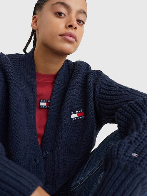 Tommy Hilfiger Tommy Badge Oversized Cardigan Pulóverek Női Kék | TH497VRC