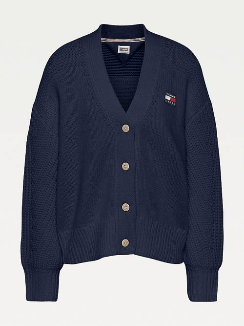 Tommy Hilfiger Tommy Badge Oversized Cardigan Pulóverek Női Kék | TH497VRC