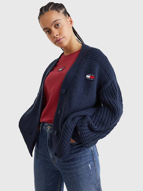 Tommy Hilfiger Tommy Badge Oversized Cardigan Pulóverek Női Kék | TH497VRC