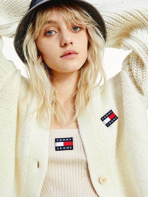 Tommy Hilfiger Tommy Badge Oversized Cardigan Pulóverek Női Fehér | TH648RFO