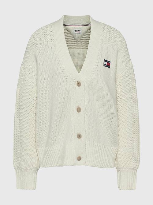 Tommy Hilfiger Tommy Badge Oversized Cardigan Pulóverek Női Fehér | TH648RFO