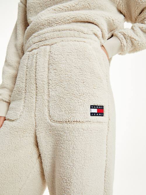 Tommy Hilfiger Tommy Badge Relaxed Fit Fleece Joggers Nadrág Női Bézs | TH641JUD