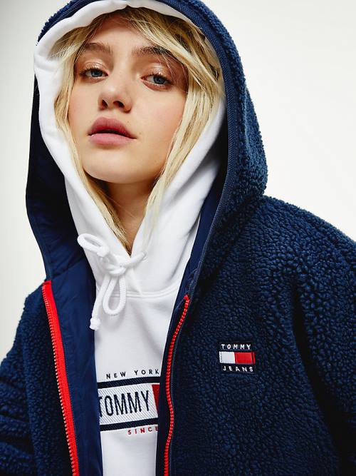 Tommy Hilfiger Tommy Badge Sherpa Csuklyás Kabát Női Kék | TH341QUF