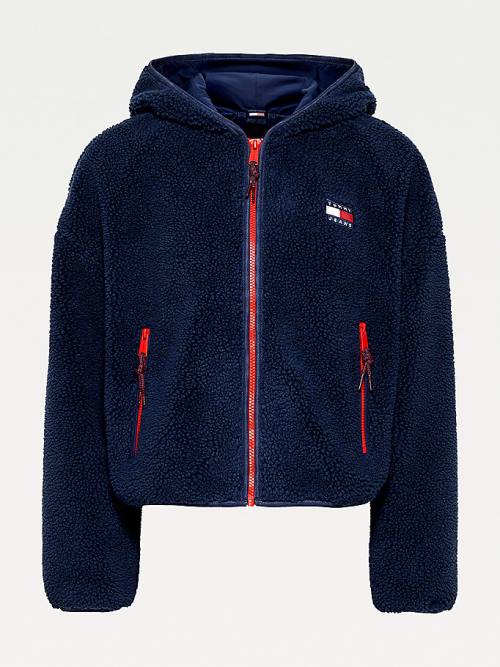 Tommy Hilfiger Tommy Badge Sherpa Csuklyás Kabát Női Kék | TH341QUF