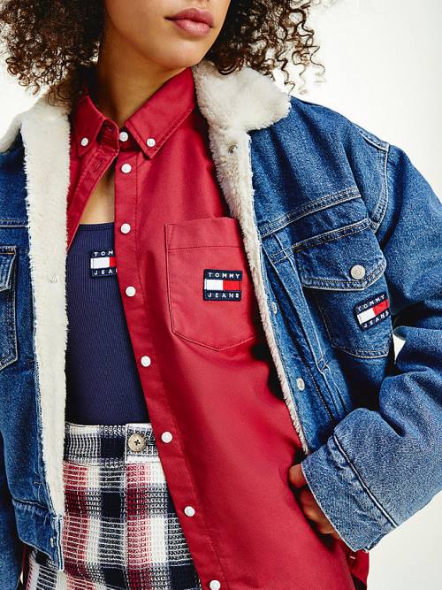 Tommy Hilfiger Tommy Badge Sherpa Denim Kabát Női Denim | TH847EDN