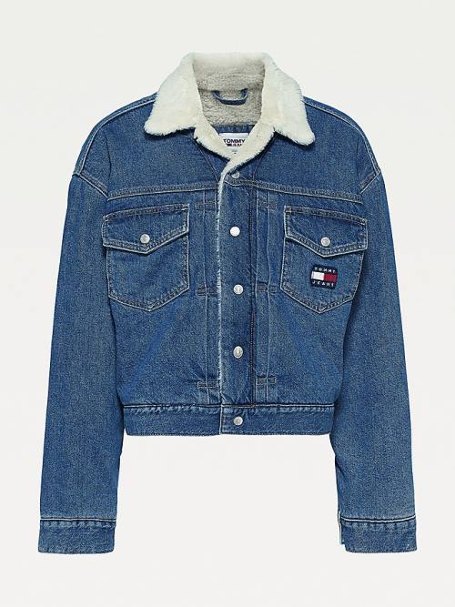 Tommy Hilfiger Tommy Badge Sherpa Denim Kabát Női Denim | TH847EDN