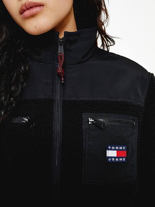 Tommy Hilfiger Tommy Badge Sherpa Pocket Kabát Női Fekete | TH831WDF