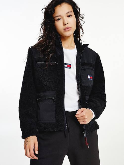 Tommy Hilfiger Tommy Badge Sherpa Pocket Kabát Női Fekete | TH831WDF