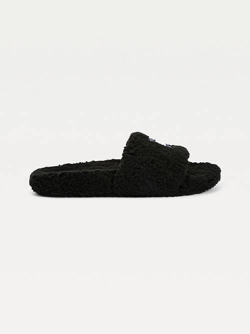 Tommy Hilfiger Tommy Badge Sherpa Slides Szandál Női Fekete | TH159NSU