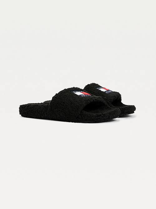 Tommy Hilfiger Tommy Badge Sherpa Slides Szandál Női Fekete | TH159NSU