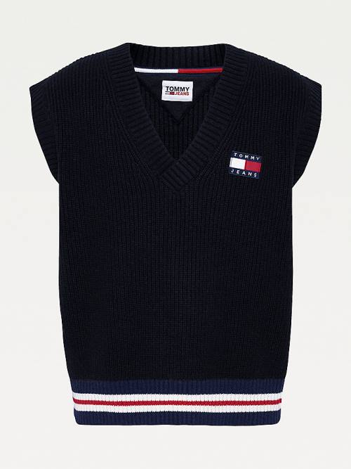 Tommy Hilfiger Tommy Badge V-Neck Jumper Vest Pulóverek Férfi Fekete | TH537DTB