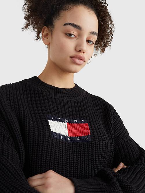 Tommy Hilfiger Tommy Badge Vaskos Knit Jumper Pulóverek Női Fekete | TH539UCT