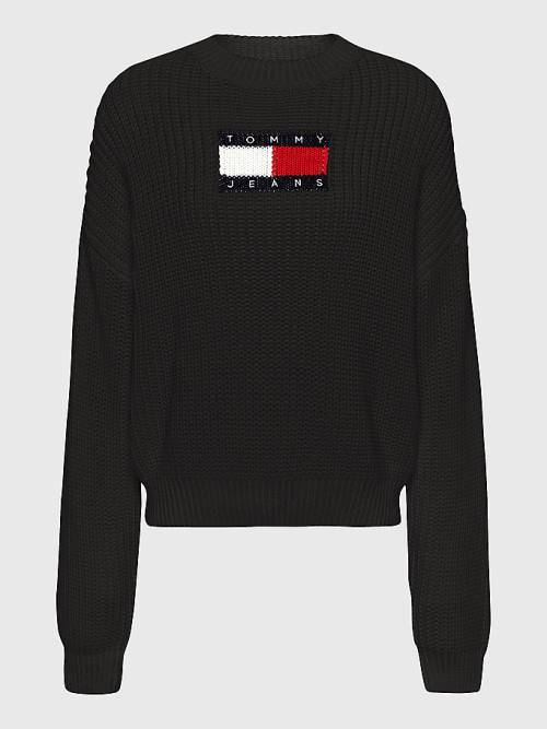 Tommy Hilfiger Tommy Badge Vaskos Knit Jumper Pulóverek Női Fekete | TH539UCT