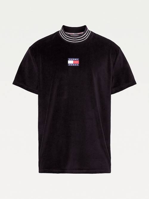 Tommy Hilfiger Tommy Badge Velour Relaxed Fit Póló Férfi Fekete | TH437EVH