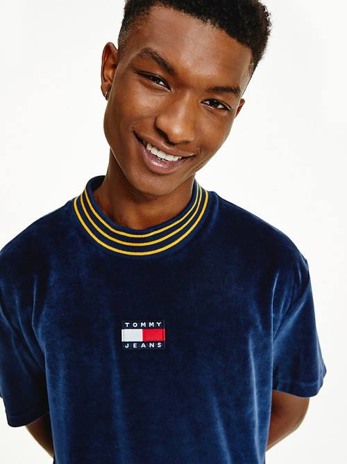 Tommy Hilfiger Tommy Badge Velour Relaxed Fit Póló Férfi Kék | TH716LIU