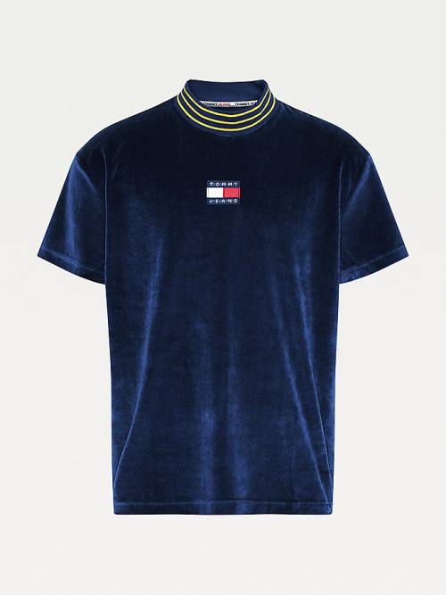 Tommy Hilfiger Tommy Badge Velour Relaxed Fit Póló Férfi Kék | TH716LIU