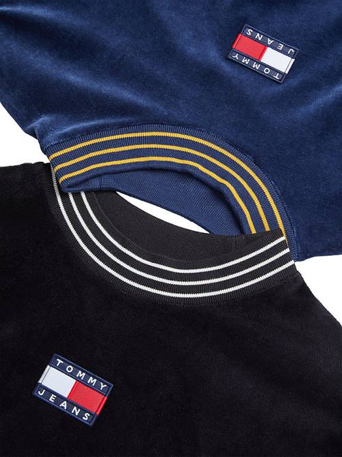 Tommy Hilfiger Tommy Badge Velour Relaxed Fit Póló Férfi Kék | TH716LIU