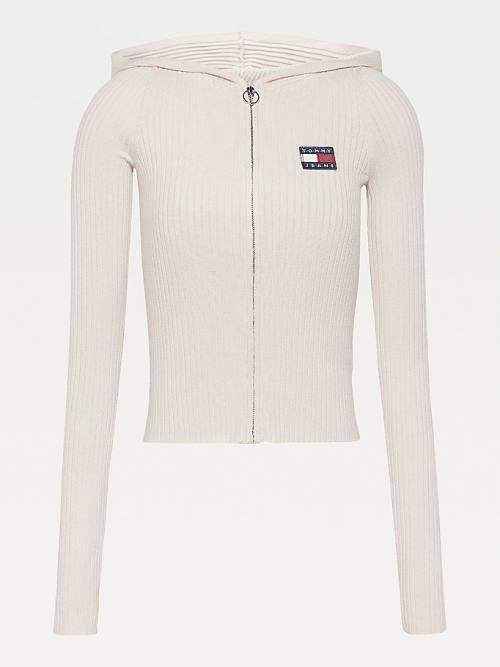 Tommy Hilfiger Tommy Badge Zip-Thru Csuklyás Cardigan Pulóverek Női Bézs | TH231PYE