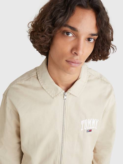 Tommy Hilfiger Tommy Embroidery Organic Pamut Zip-Thru Kabát Férfi Bézs | TH329KPJ