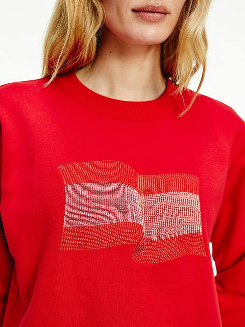 Tommy Hilfiger Tommy Icons Crew Neck Pulóver Női Piros | TH015VEL