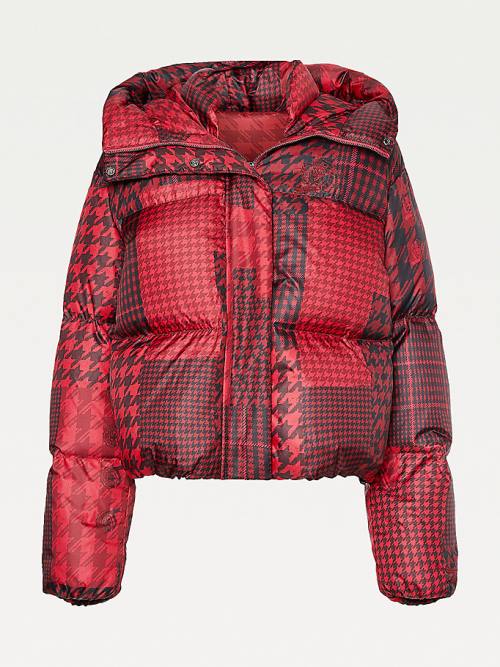 Tommy Hilfiger Tommy Icons Houndstooth Relaxed Puffer Kabát Női Piros | TH240YFT