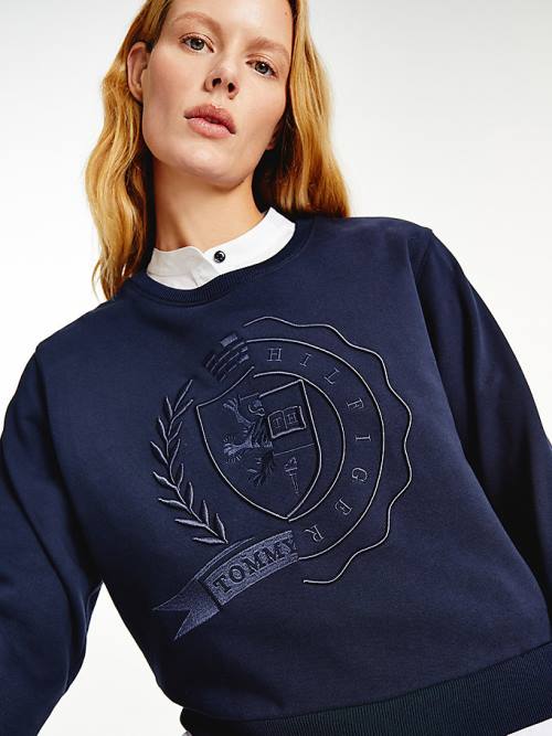 Tommy Hilfiger Tommy Icons Logo Embroidery Pulóver Női Kék | TH083SUN