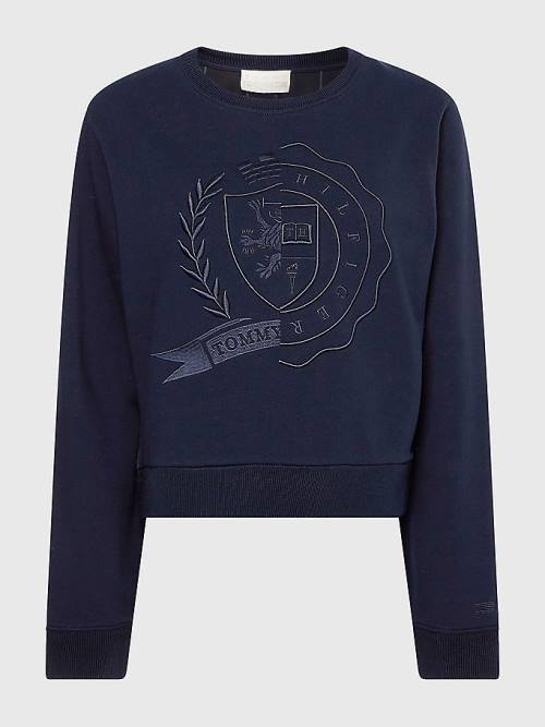 Tommy Hilfiger Tommy Icons Logo Embroidery Pulóver Női Kék | TH083SUN