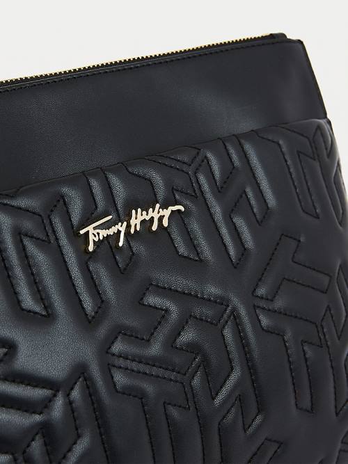 Tommy Hilfiger Tommy Icons Monogram Bőr Clutch Táska Női Fekete | TH750QUV