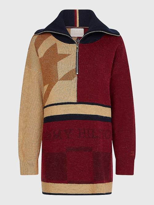 Tommy Hilfiger Tommy Icons Oversized Quarter-Zip Jumper Pulóverek Női Bézs | TH285YUC