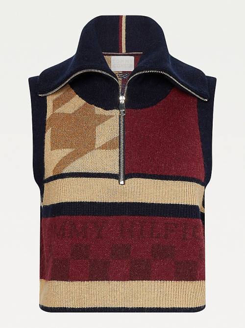 Tommy Hilfiger Tommy Icons Patchwork Vest Pulóverek Női Bézs | TH218OMP